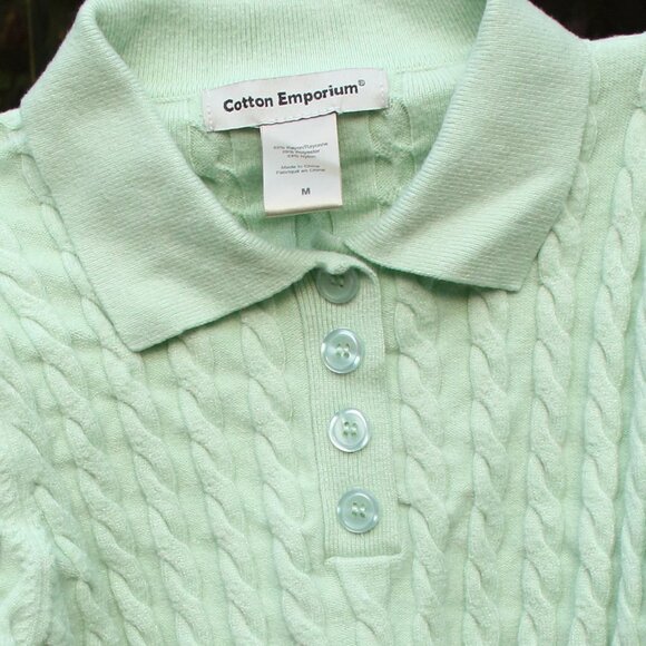 Cotton Emporium Kids' Cable Polo Sweater In Mint M - Picture 2 of 4